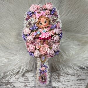 Floral Decorated Vintage Mirror with Doll Design